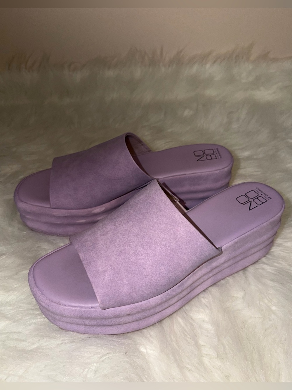 Platform Slide Sandals in Lavender
